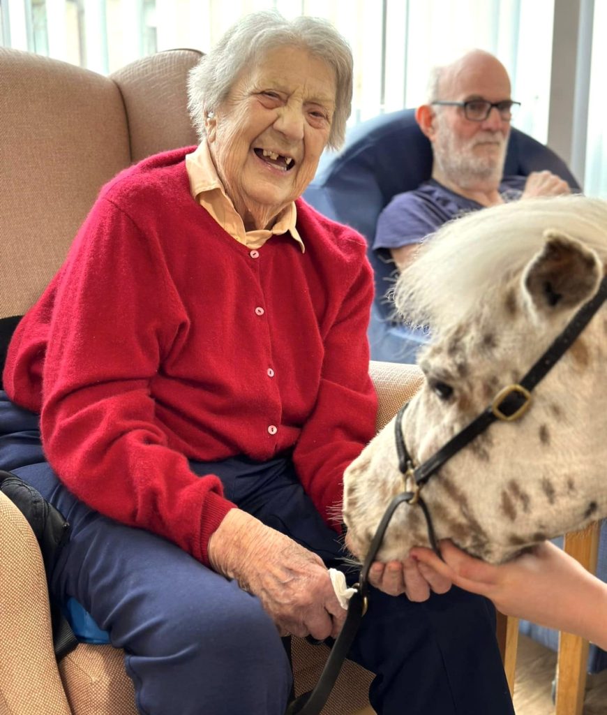 Peanut the Shetland pony greets residents at Lowgate.
